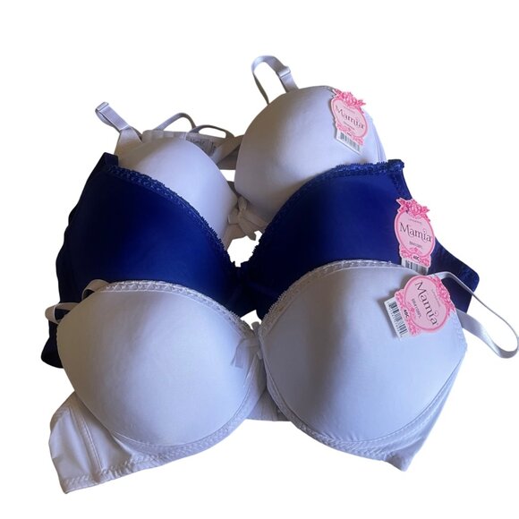 Mamia 3-Pack Solid Blue White Bra Set BR4108PL Multi-Color Value Pack Bundle 40C - Picture 2 of 7
